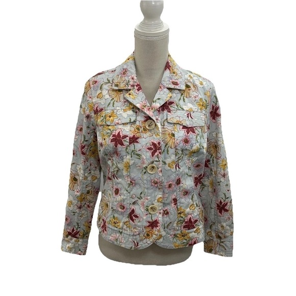 Coldwater Creek Jackets & Blazers - NWOT Coldwater Creek Denim Jacket Women’s 8P Pastel Floral Pockets Cotton